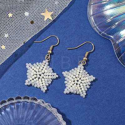 Snowflake Braided Glass Seed Bead Dangle Earrings EJEW-JE05868-1