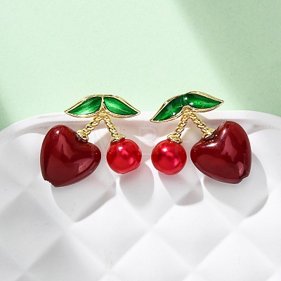 Cherry Brass ABS Plastic Pearl Stud Earrings EJEW-U062-04A-G-1