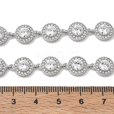 304 Stainless Steel Full Rhinestone Flat Round Link Chain Necklaces for Women SA-CBABBEA-02P-01-1