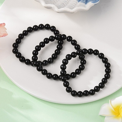 Natural Obsidian Beaded Stretch Bracelets X-BJEW-Q692-12-8mm-1