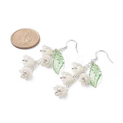 ABS Plastic Flower of Life with Shell Pearl Beaded Dangle Earrings EJEW-TA00182-1