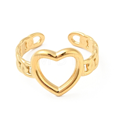 Ion Plating(IP) 304 Stainless Steel Heart Open Cuff Ring for Women RJEW-I085-11G-1