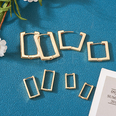  8Pcs 4 Size Brass Rectangle Hoop Earrings for Women EJEW-TA0001-12-1