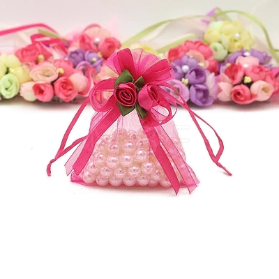 10Pcs Organza Gift Drawstring Bags with Rose PW-WGCF1DC-09-1