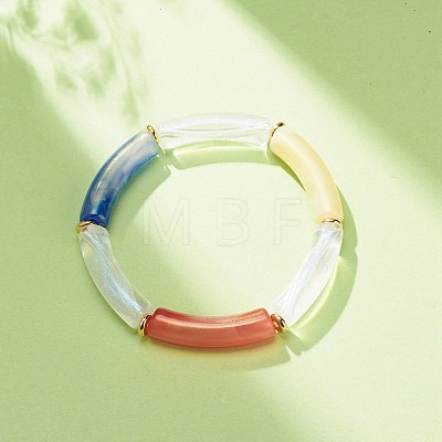 Acrylic Curved Tube Beaded Stretch Bracelet for Women BJEW-JB08374-1