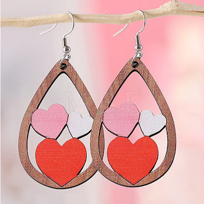 Valentine's Day Wood Dangle Earrings FS-WG2DDA3-01-1