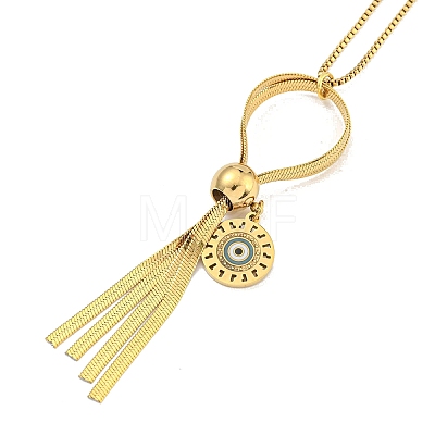 Ion Plating(IP) 201 Stainless Steel Enamel Evil Eye Tassel Pendant Necklaces NJEW-K270-24G-1