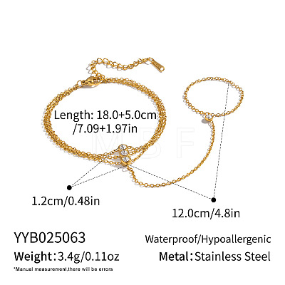 304 Stainless Steel Pavel Clear Cubic Zirconia Flat Round Cable Chain Ring Bracelets for Women UE4042-1