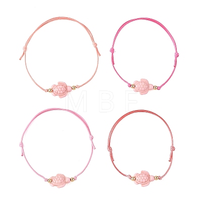 4Pcs 4 Colors Ocean Dyed Synthetic Turquoise Sea Turtle Beaded Adjustable Waxed Polyester Cord Bracelets for Women BJEW-JB14243-04-1