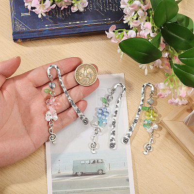 3Pcs 3 Colors Zinc Alloy Hook Bookmarks AJEW-GL0003-53-1