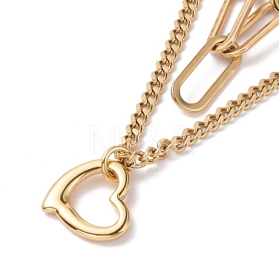 Vacuum Plating 304 Stainless Steel Double Chains Multi Layered Necklace with Heart Charm for Women STAS-E155-22G-1