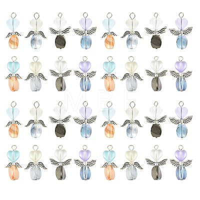 40Pcs 4 Styles Transparent Glass & Alloy Pendants PALLOY-YW00154-1
