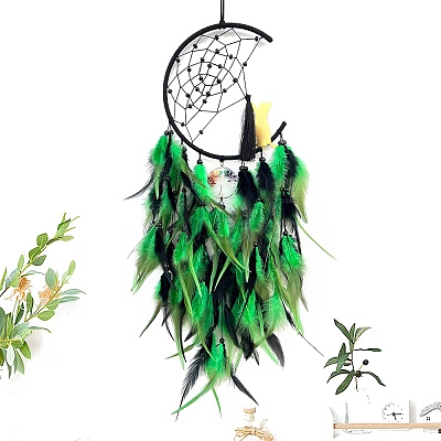 Cat Woven Net/Web with Feather Pendant Decoration PW-WGF66F3-02-1