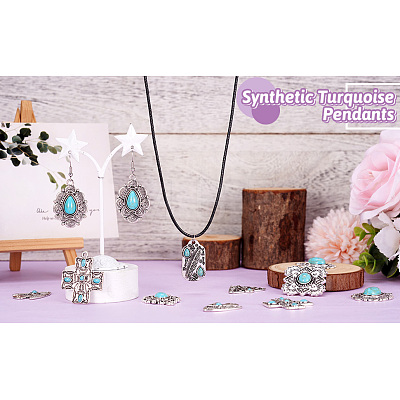 16Pcs 8 Styles Synthetic Turquoise Pendants FIND-TA0002-15-1