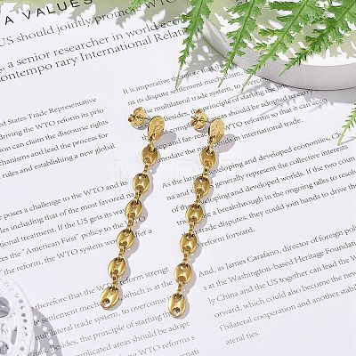 304 Stainless Steel Coffee Bean Chains Tassel Dangle Stud Earrings for Women EJEW-JE05142-1