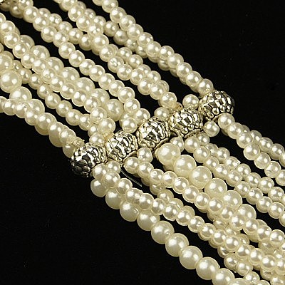 (Jewelry Parties Factory Sale)Acrylic Pearl Beaded Multi-strand Necklaces NJEW-D135-1-1