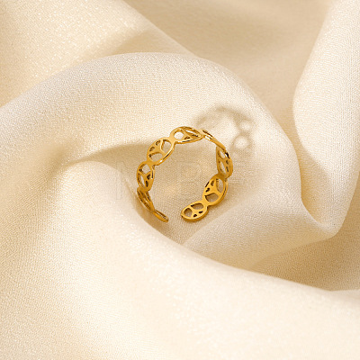 304 Stainless Steel Hollow Peace Sign Open Cuff Rings YB1218-1