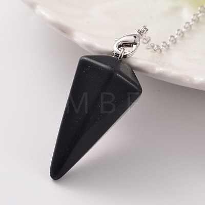 Platinum Tone Brass Black Agate Cone Hexagonal Pointed Dowsing Pendulums MAK-M015-01C-1