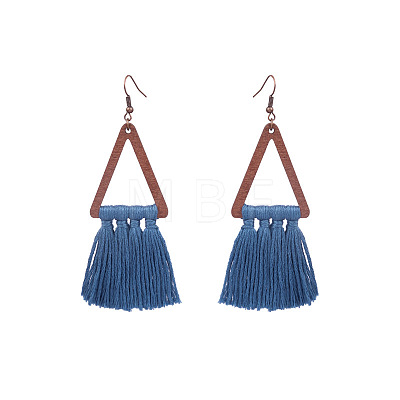 Wood and Cotton Dangle Earrings WG53E25-02-1