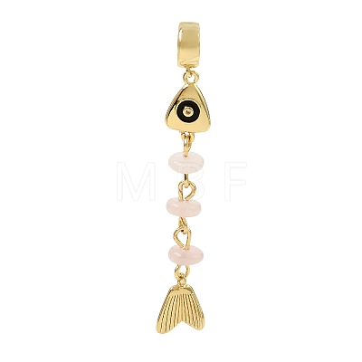 Brass Pave Cubic Zirconia Clear Cubic Zirconia & Natural Rose Quartz & Enamel European Dangle Charms GG-CBA3401-01G-A07-1