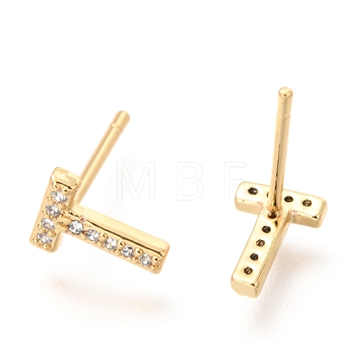 Brass Micro Pave Clear Cubic Zirconia Stud Earrings EJEW-O103-11G-1