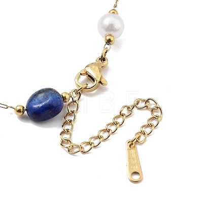 Natural Lapis Lazuli Nuggets Link Chain Necklaces NJEW-H041-06G-03-1