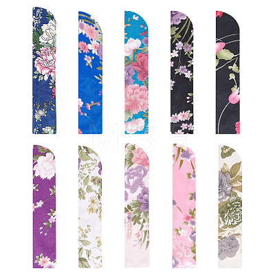  10Pcs 10 Colors Silk Cloth Collapsible Floral Print Chinese Fan Storage Bag ABAG-NB0001-98-1