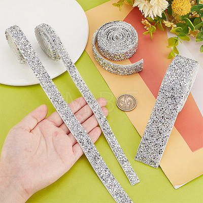 GOMAKERER 4 Yards 4 Styles Glitter Resin Hotfix Rhinestone(Hot Melt Adhesive On The Back) DIY-GO0001-99-1