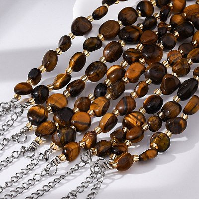 Natural Tiger Eye Beaded Bracelets for Women G-P563-07P-19-1