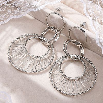 Alloy & Iron Dangle Stud Earrings EJEW-M075-06P-1