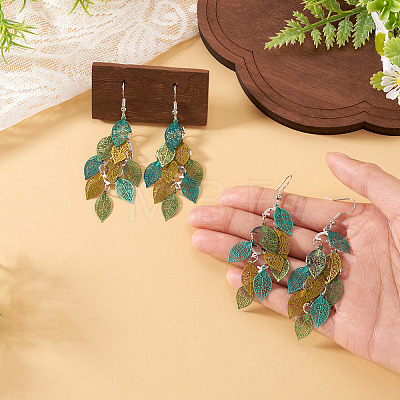 2 Pairs 430 Stainless Steel Leaf Dangle Earrings EJEW-TA0001-83D-1