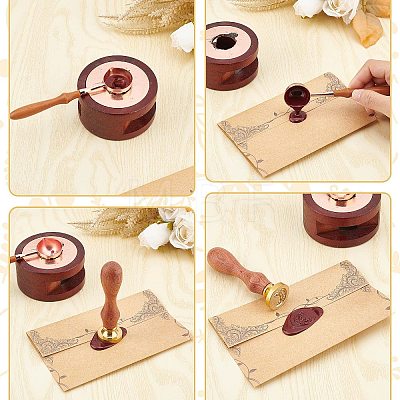 Brass Wax Seal Stamps with Rosewood Handle AJEW-WH0412-0099-1