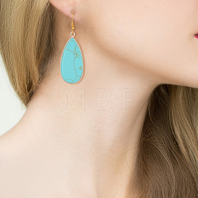 2 Pairs 2 Style Synthetic Turquoise & Natural Howlite Teardrop Dangle Earrings EJEW-AN0002-33-1