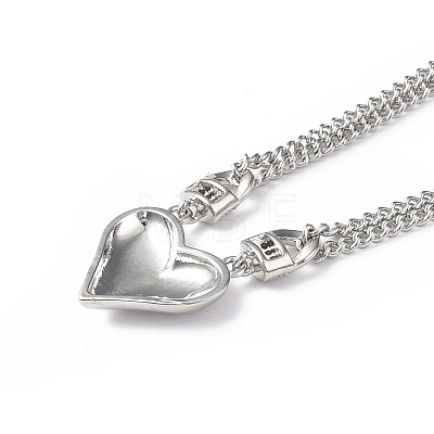 Clear Cubic Zirconia Heart with Padlock Pendant Necklace NJEW-L170-06P-1