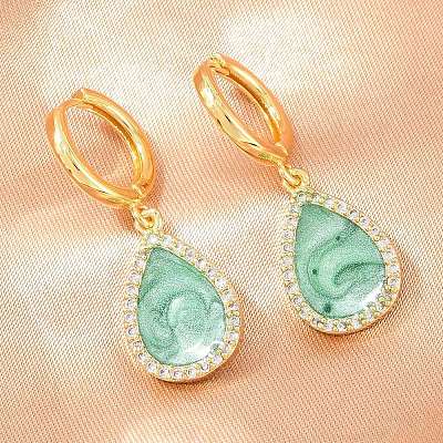 Brass Micro Pave Cubic Zirconia Hoop Dangle Earrings KK-CBA8324-11G-04-1
