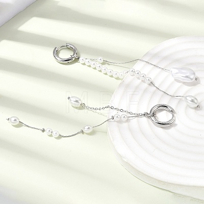 304 Stainless Steel & Glass Pearl Tassel Hoop Earrings for Women EJEW-G463-01P-1