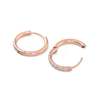 Ion Plating(IP) 316 Surgical Stainless Steel Pave Clear Cubic Zirconia Hoop Earrings Women EJEW-A109-01C-RG-1