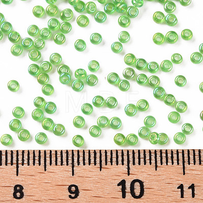 12/0 Grade A Rainbow Lawn Green Transparent Glass Seed Beads for Jewelry Making X-SEED-Q010-F549-1