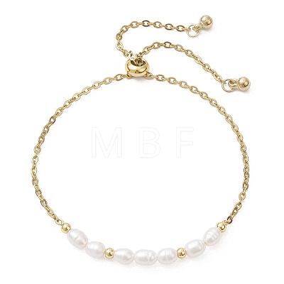 Adjustable 304 Stainless Steel Cable Chains & Natural Cultured Freshwater Pearl Slider Bracelets BJEW-JB12713-1