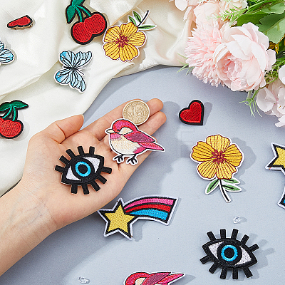 14Pcs 7 Styles Embroidery Cloth Brooches JEWB-FH00047-1