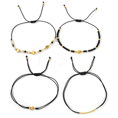 Faux Pearl & Brass & Glass Braided Bead Bracelet Sets WG4426-12-1