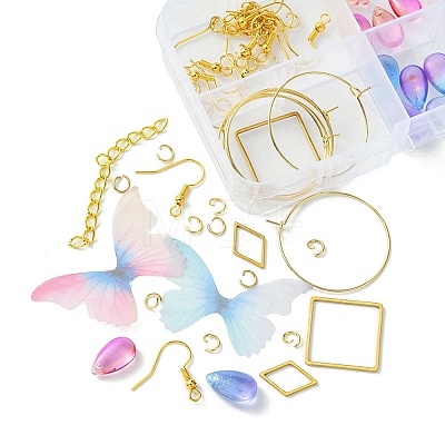 DIY Polyester Butterfly & Stainless Steel Dangle Earring Making Kits DIY-FS0006-32-1