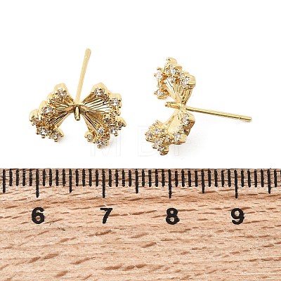 Brass Micro Pave Clear Cubic Zirconia Bowknot Stud Earring Findings KK-G553-08G-1