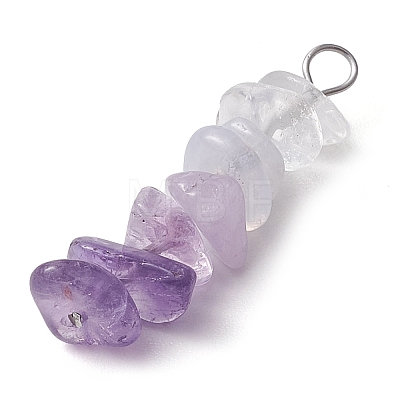Gradient Color Natural Quartz Crystal & Natural Lavender Amethyst & Natural Blue Lace Agate Chip Beaded Pendants PALLOY-JF02790-03-1