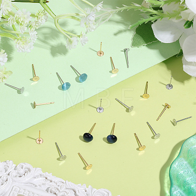 200Pcs 2 Colors 304 Stainless Steel Flat Round Blank Peg Stud Earring Findings STAS-SC0021-52-1