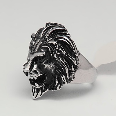 Valentines Day Unique Gift Ideas Retro Men's 304 Stainless Steel Wide Lion Rings RJEW-F006-200-1
