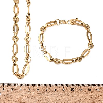 304 Stainless Steel Oval & Disc Link Bracelets & Necklaces Sets SJEW-D091-06G-1