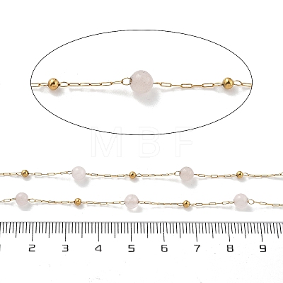 Natural Rose Quartz & 304 Stainless Steel Beads Link Chains CHS-K021-08A-06-1