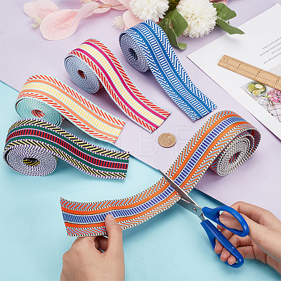 WADORN 5Pcs 5 Colors Bohemian Style Polyester Striped Ribbon OCOR-WR0001-07A-1