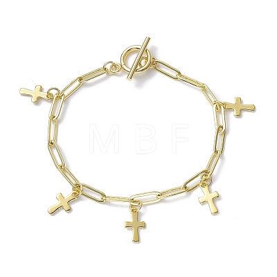Golden 304 Stainless Steel Charm Bracelets with Brass Paperclip Chains BJEW-JB10031-03-1
